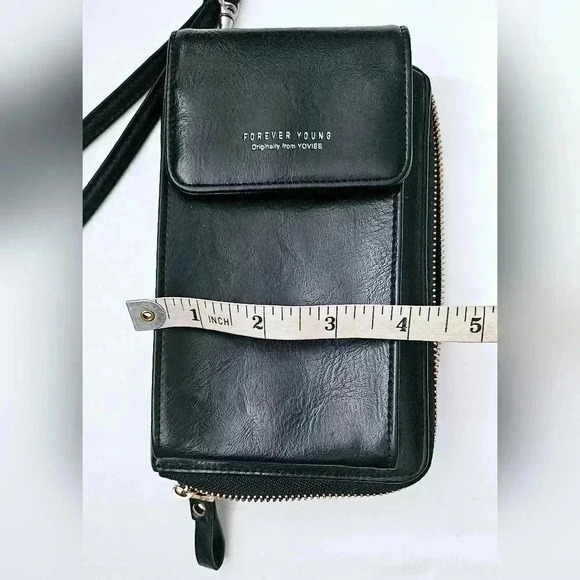 Yoviee Women Clutch Bag Purse 100% Black  Leather Travel Wallet Multi-purpose . - Picture 4 of 7